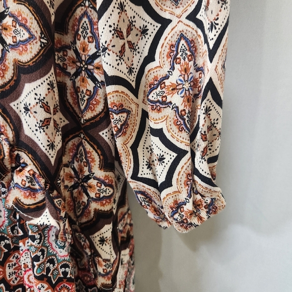 Anthropologie Tan Brown Boho V Neck Dress 100% VISCOSE - Picture 5 of 14